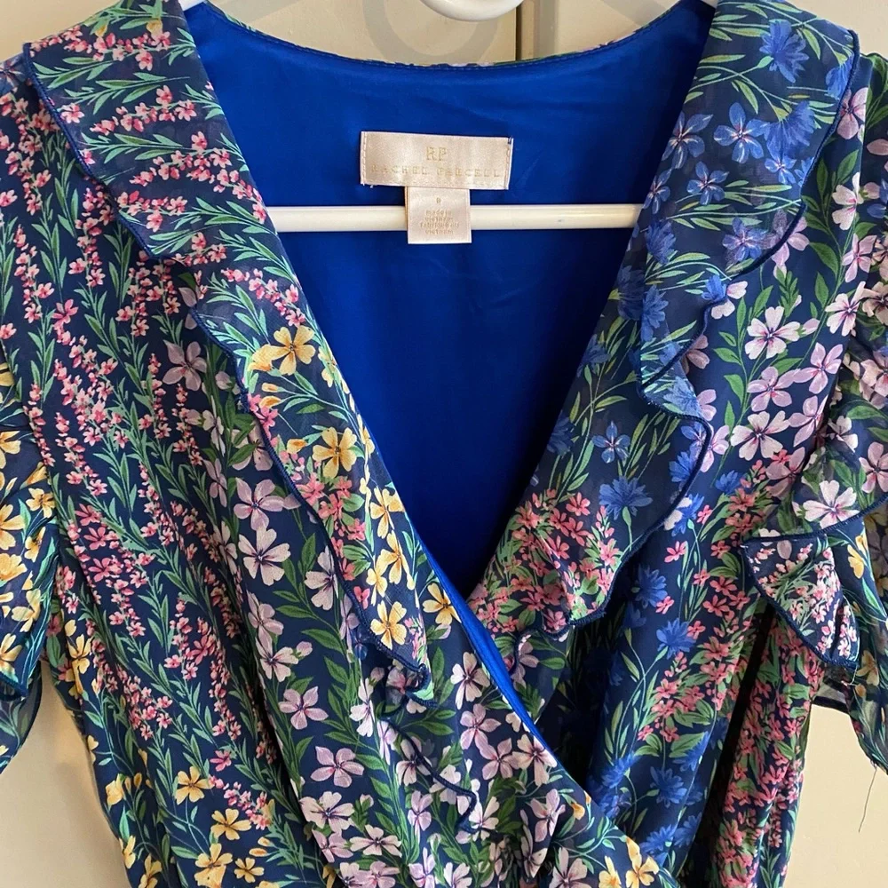 Rachel Parcell Navy Floral Wrap Dress with Pink, Yellow & Green Accents - Picture 1 of 2
